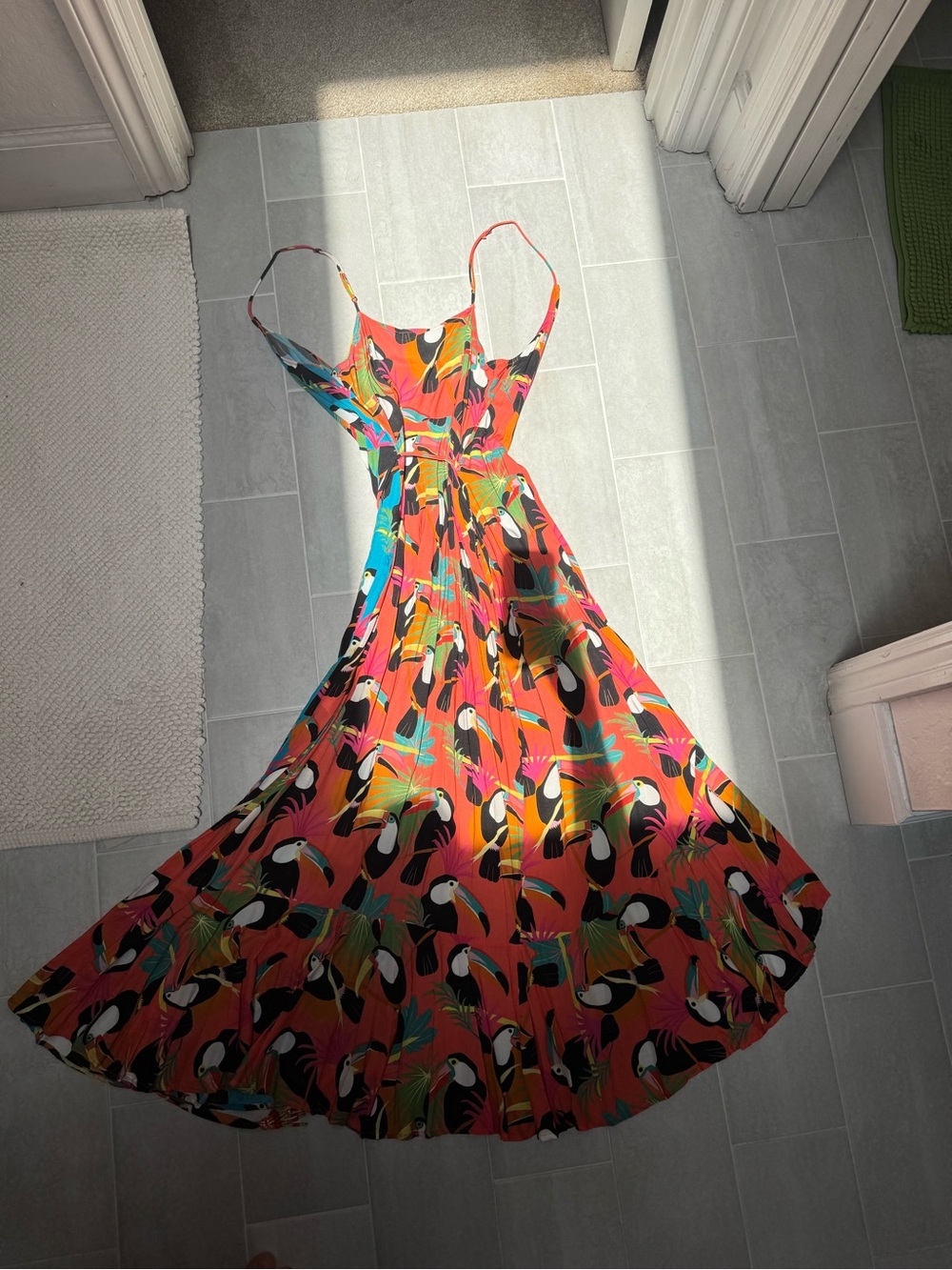Anthropologie Tropical Toucan Maxi Dress - Blue & Pink - Picture 2 of 3